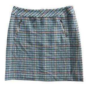 Talbots Petites Women's 8P Blue Teal Houndstooth Plaid Wool Bl Mini Skirt Preppy